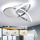 Modern ceiling light fixture with remote control and dimmer options displayed.